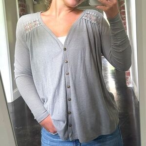Francesca's Grey Long Sleeve Shirt - Fake Button up